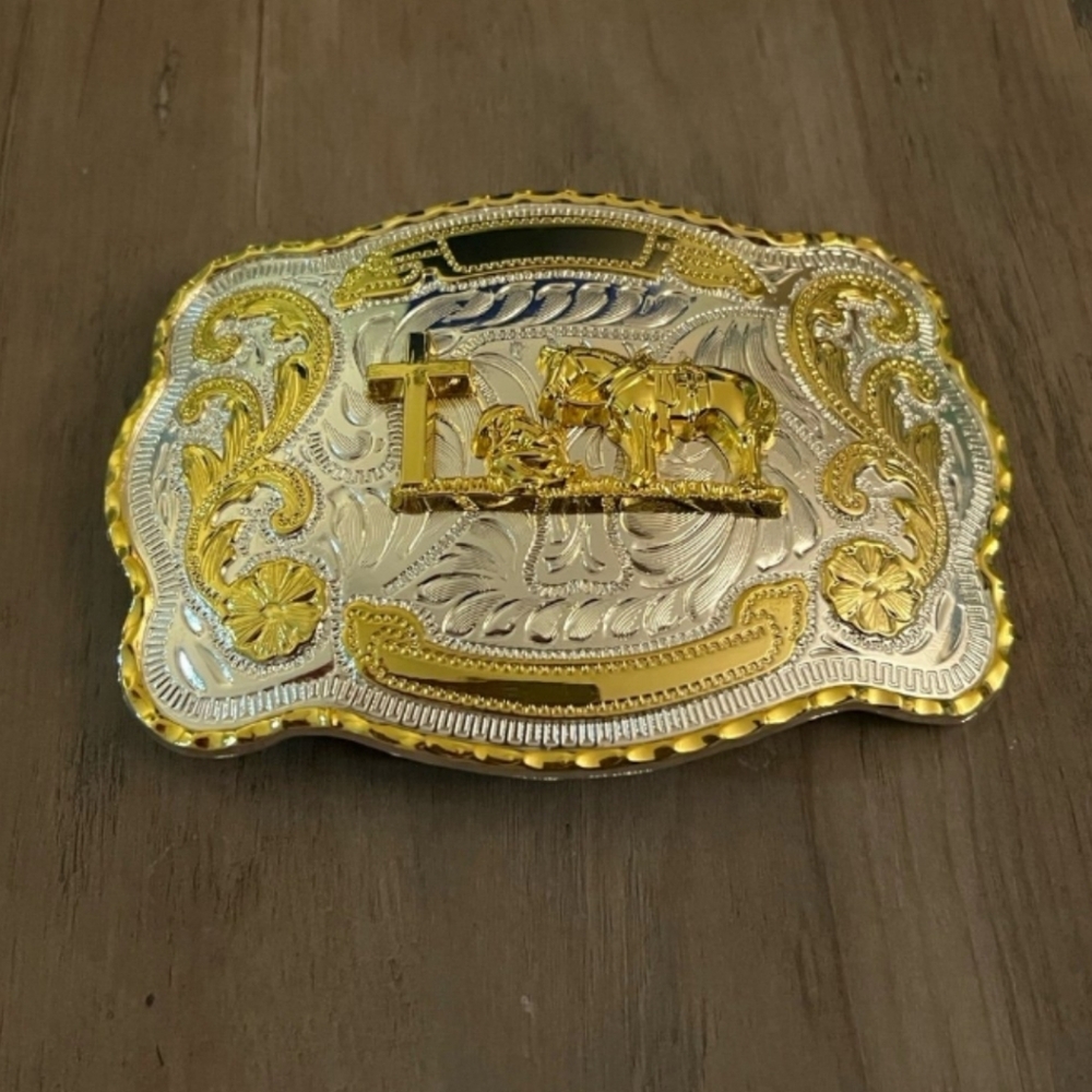 New cowboy faith at cross with horse  Belt buckle